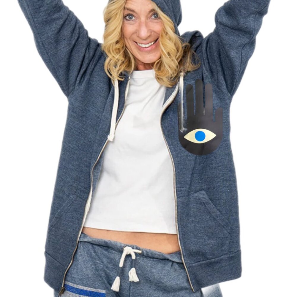 Hamsah Print Zip Up Soft Hoodie
